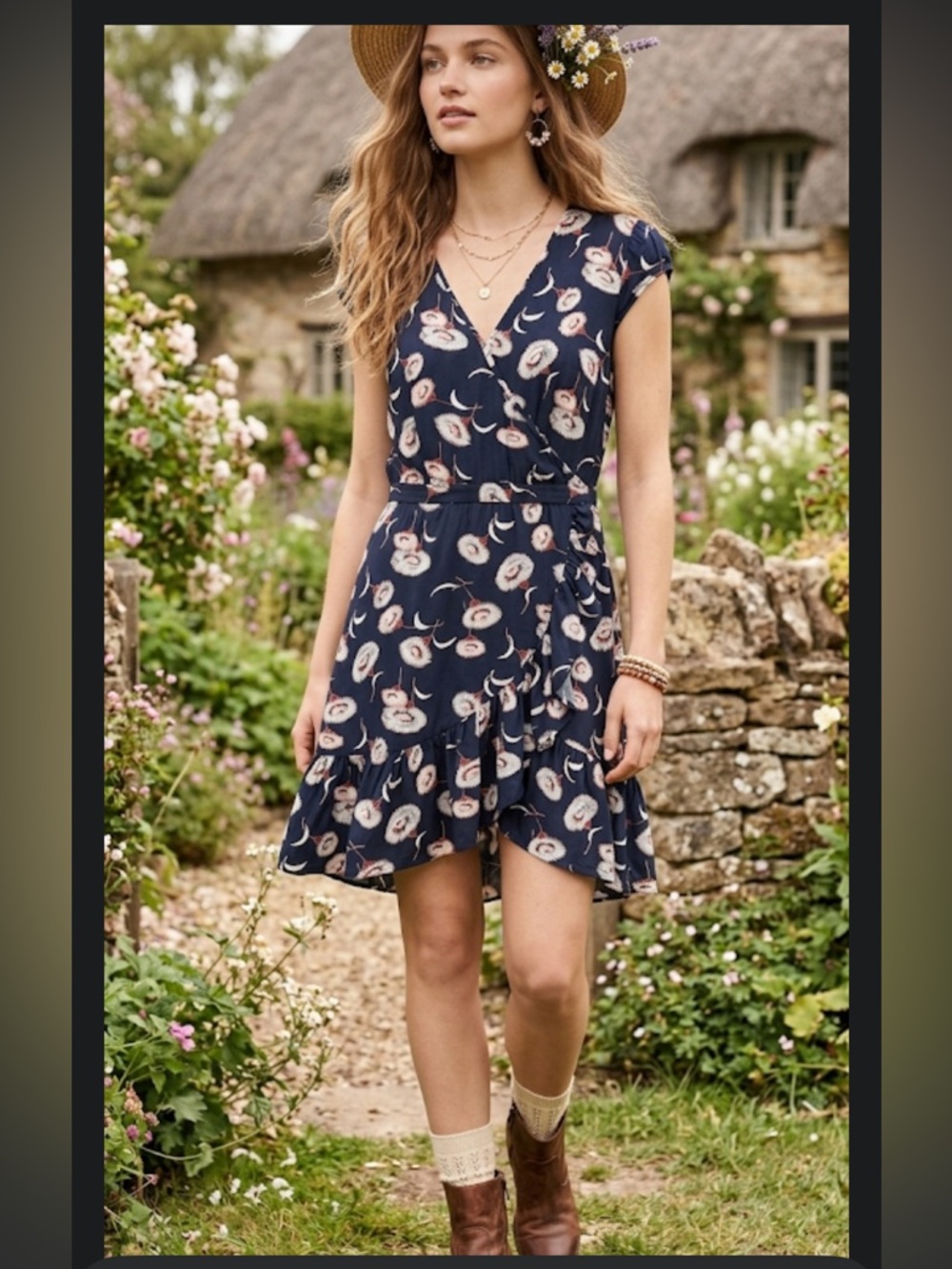 J Crew J4405 NWT Size 00 Soft Feminine Flirty Navy Floral Faux Wrap Mini Dress